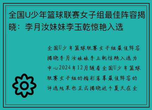 全国U少年篮球联赛女子组最佳阵容揭晓：李月汝妹妹李玉乾惊艳入选