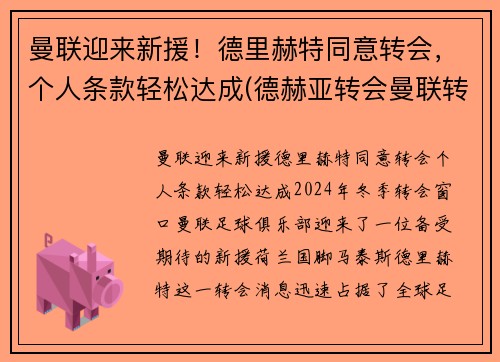 曼联迎来新援！德里赫特同意转会，个人条款轻松达成(德赫亚转会曼联转会费)