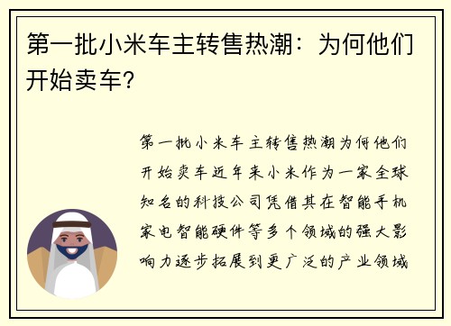 第一批小米车主转售热潮：为何他们开始卖车？