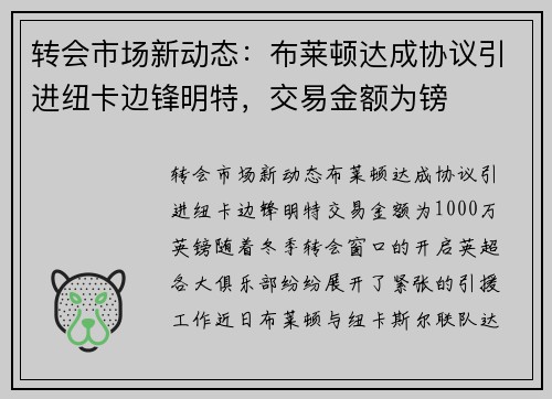 转会市场新动态：布莱顿达成协议引进纽卡边锋明特，交易金额为镑